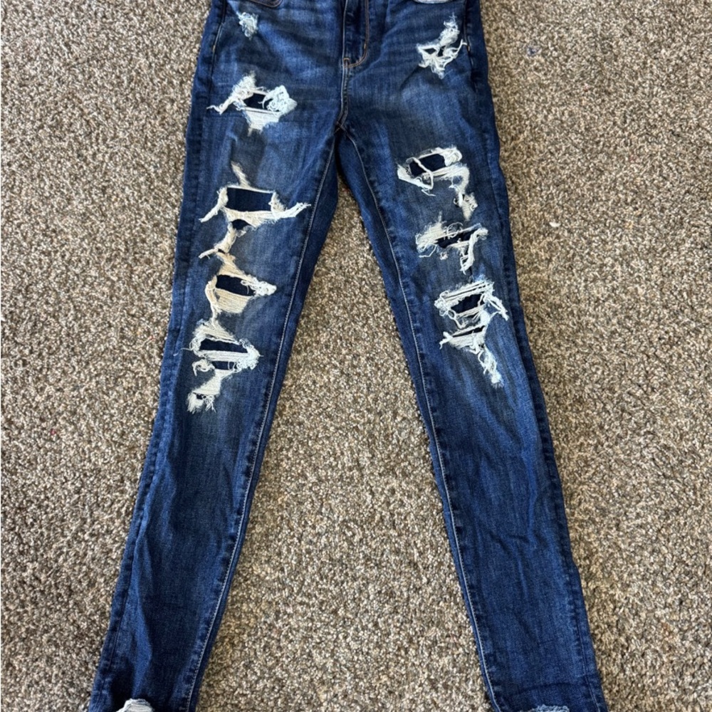 American Eagle Outfitters Dark Blue Distressed Skinny Jeans